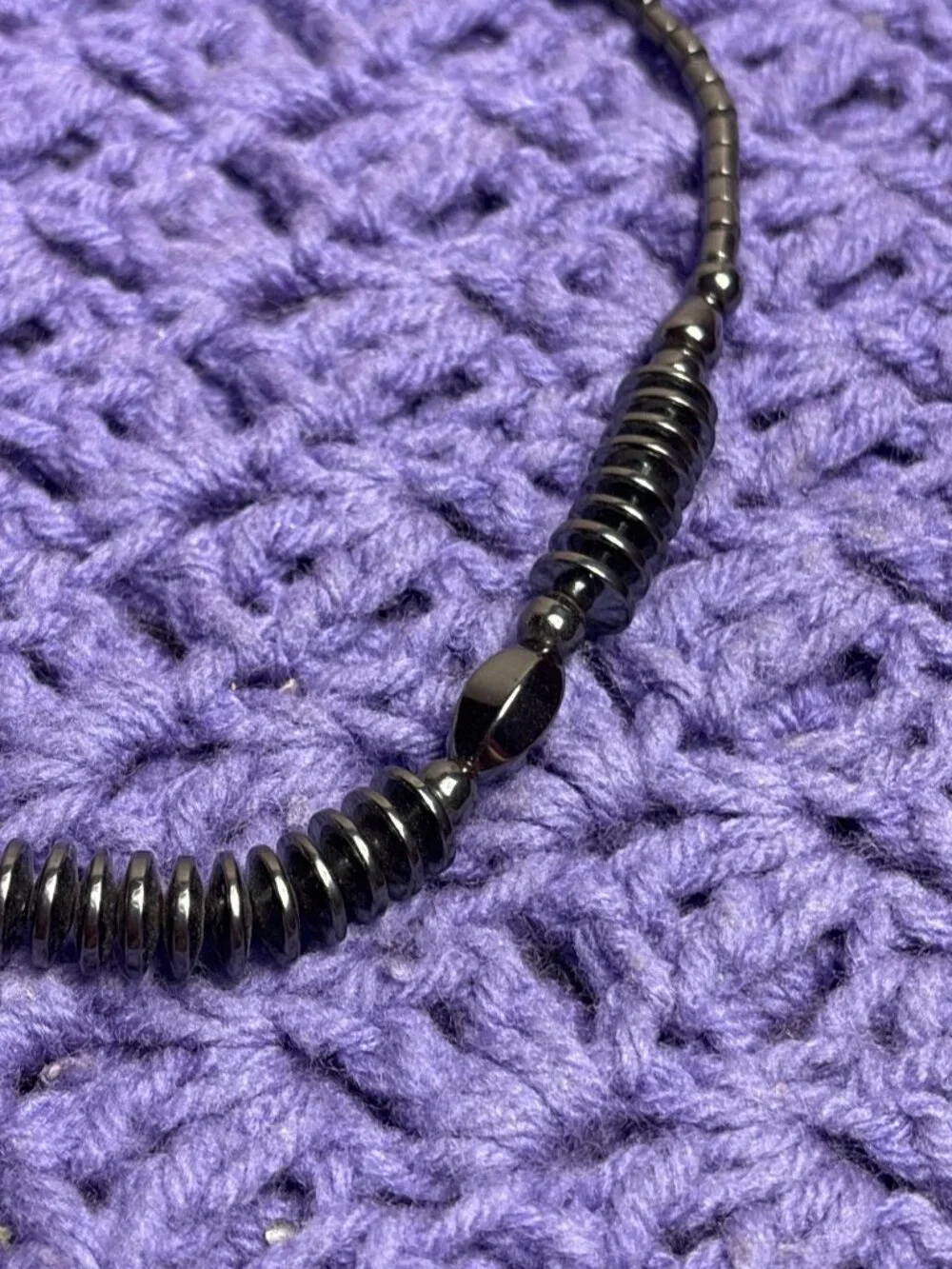 Artisan Hematite Beaded Necklace Silvertone Barrel Clasp 17 inches Long